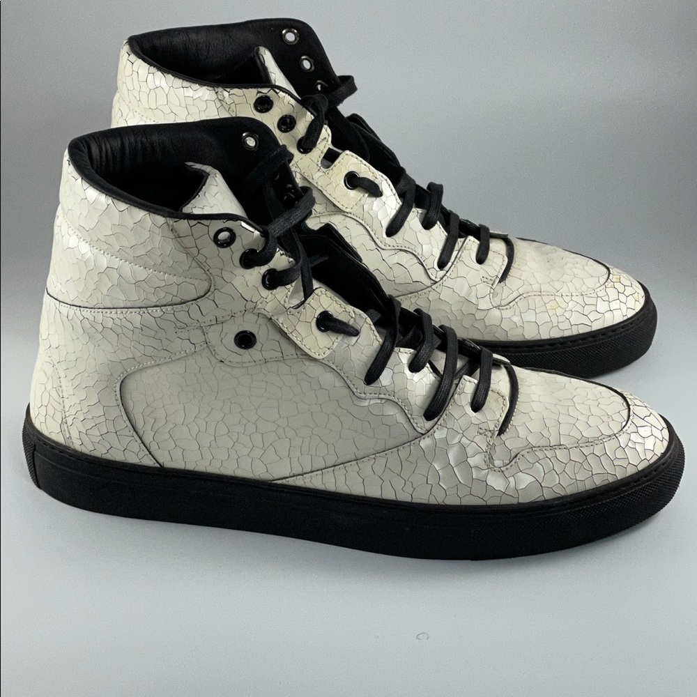 Men's BALENCIAGA 228353 white craquele-effect leather high top sneakers. - Picture 3 of 5